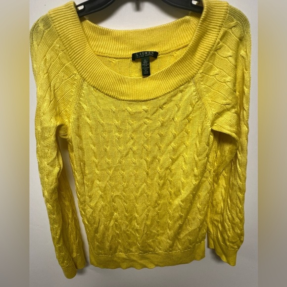 RALPH LAUREN VIBRANT YELLOW CABLE KNIT SWEATER SCOOP NECK SIZE XL COTTONVISCOSE - Picture 6 of 10